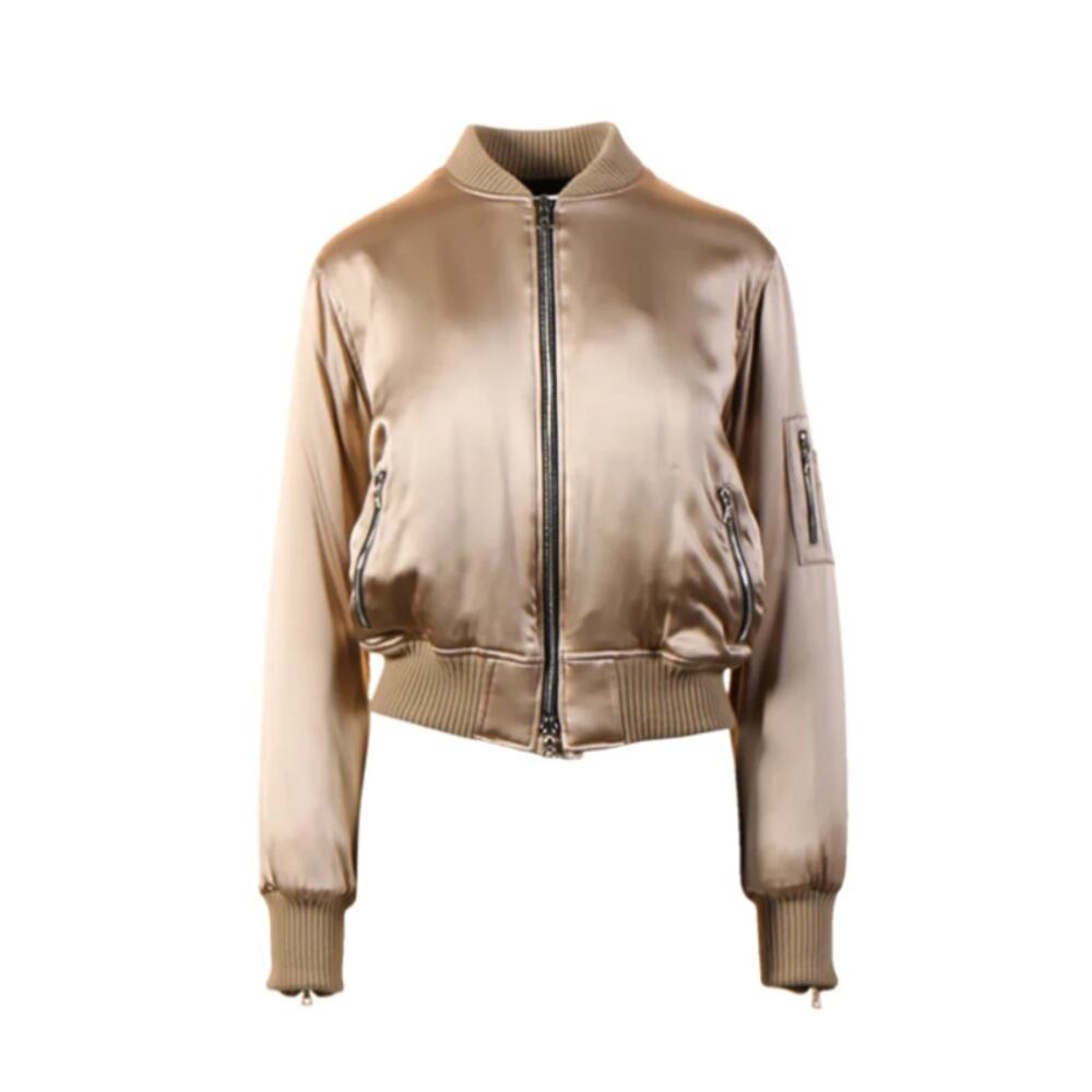 Amiri Silk Bomber Jacket Desert NWT 100% Silk Zip Front Made USA Womens XS